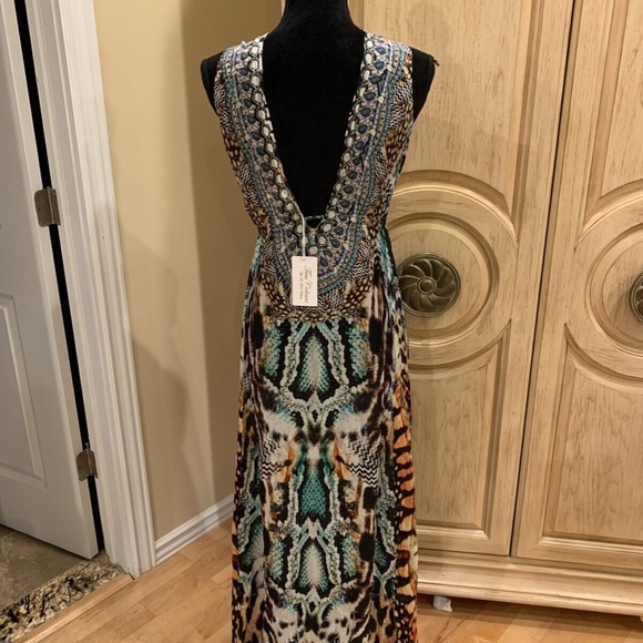 True Colors La Mode Luxury Hand Embellished Crystal  Silk cover Up Dress L/XL - Picture 3 of 4